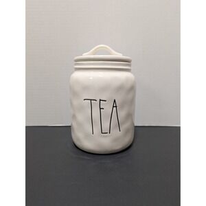 Rae Dunn Tea Glossy White Ceramic Canister Ivory Farmhouse‎ Kitchen Storage